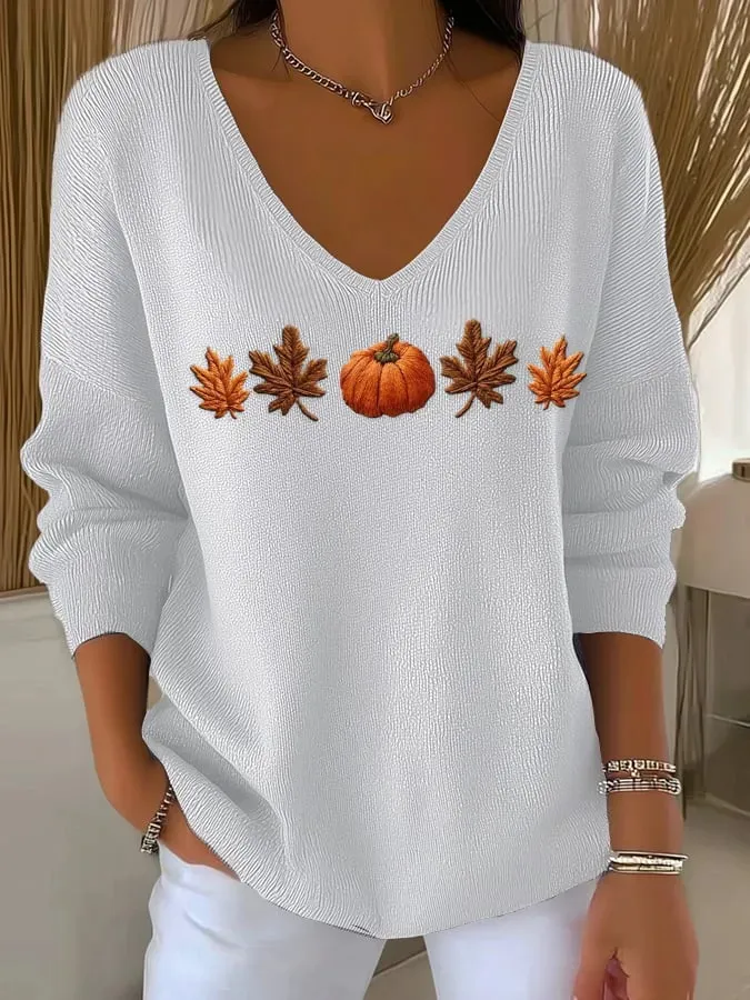 V-neck Long Sleeve Pullover 3D Digital Printing Women's Top T-shirt - 4 Style