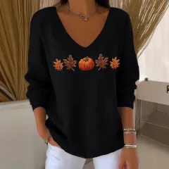 V-neck Long Sleeve Pullover 3D Digital Printing Women's Top T-shirt - 5 Style-M - View 1