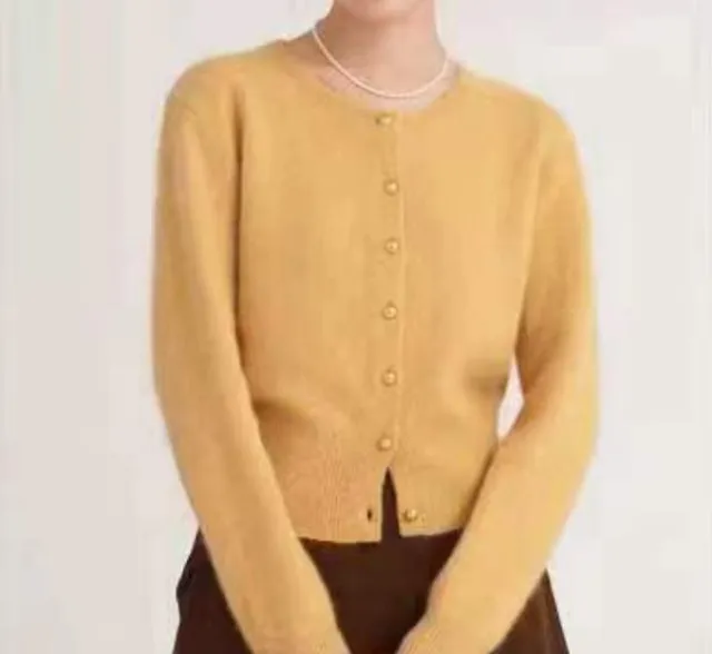 Autumn New Retro Gold Buckle Sweater French Waist Trimming Coat Yellow - Shop at LoveMi