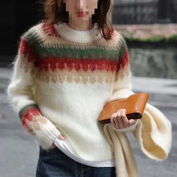 Simple All matching Cream Strawberry Mohair Clothing Cream White - Shop at LoveMi