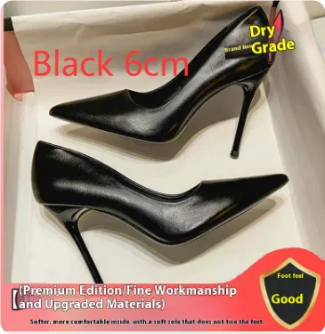 Women's Black Soft Leather High Heels Stiletto Sexy Pointed Toe Black - Shop at LoveMi