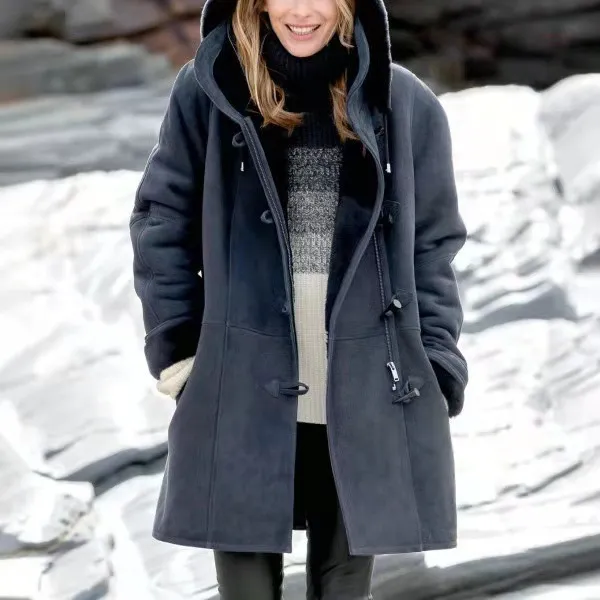 Women's Mid length Windbreaker Coat Coat Warm Top Navy Blue - Shop at LoveMi