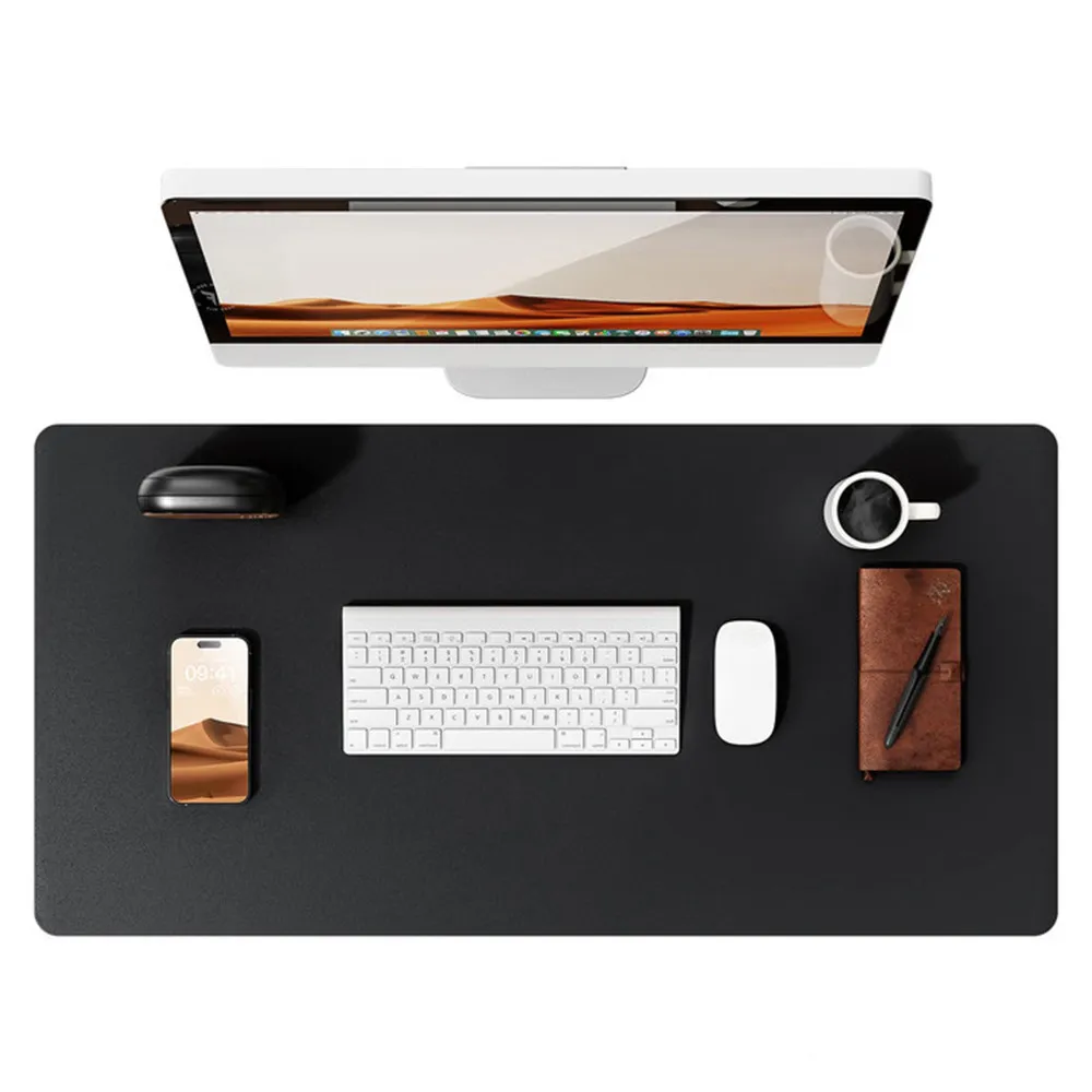 Fluff Bottom Leather Computer Mouse Table Mat - Black