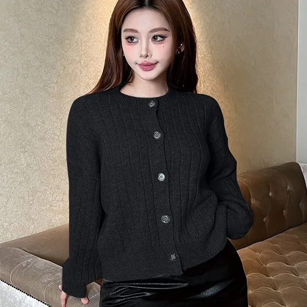 Women's Vertical Pattern Lapel Single Breasted Fashion Solid Color Long Sleeve Coat Black - Shop at LoveMi