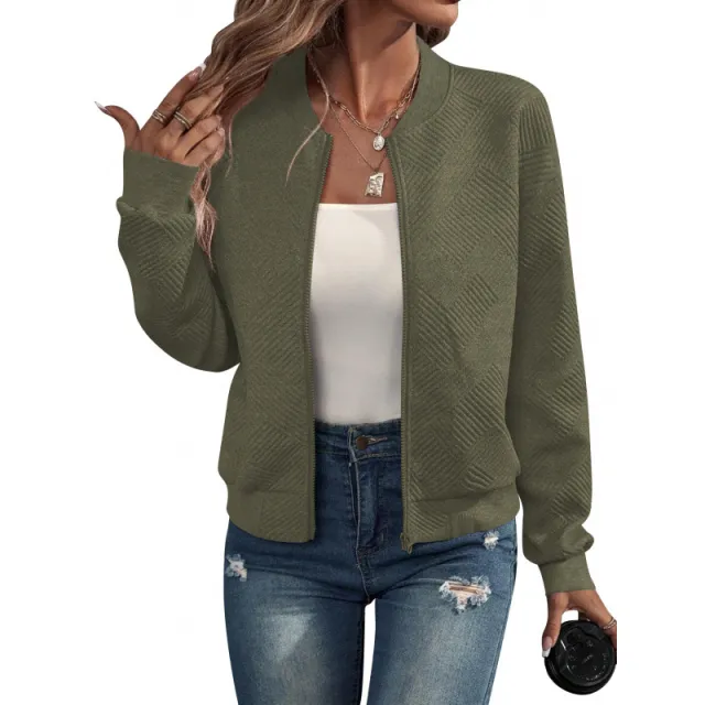 Solid Color Zipper Jacket Coat For Women Army Green - Shop at LoveMi