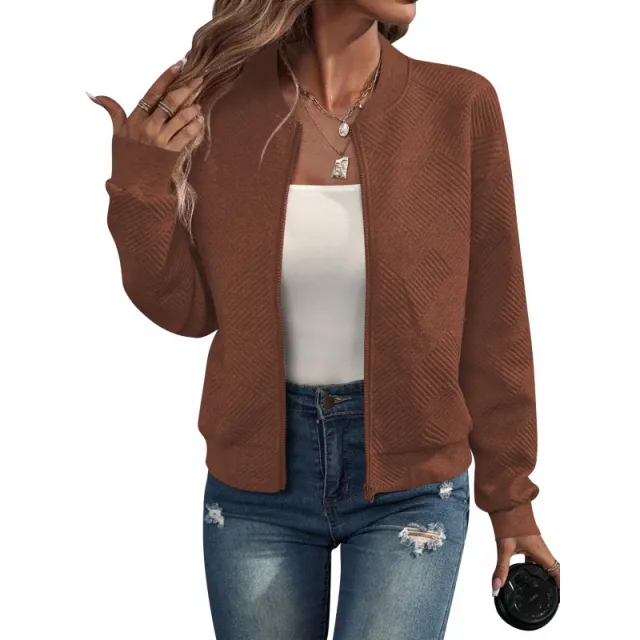 Solid Color Zipper Jacket Coat For Women Caramel - Shop at LoveMi
