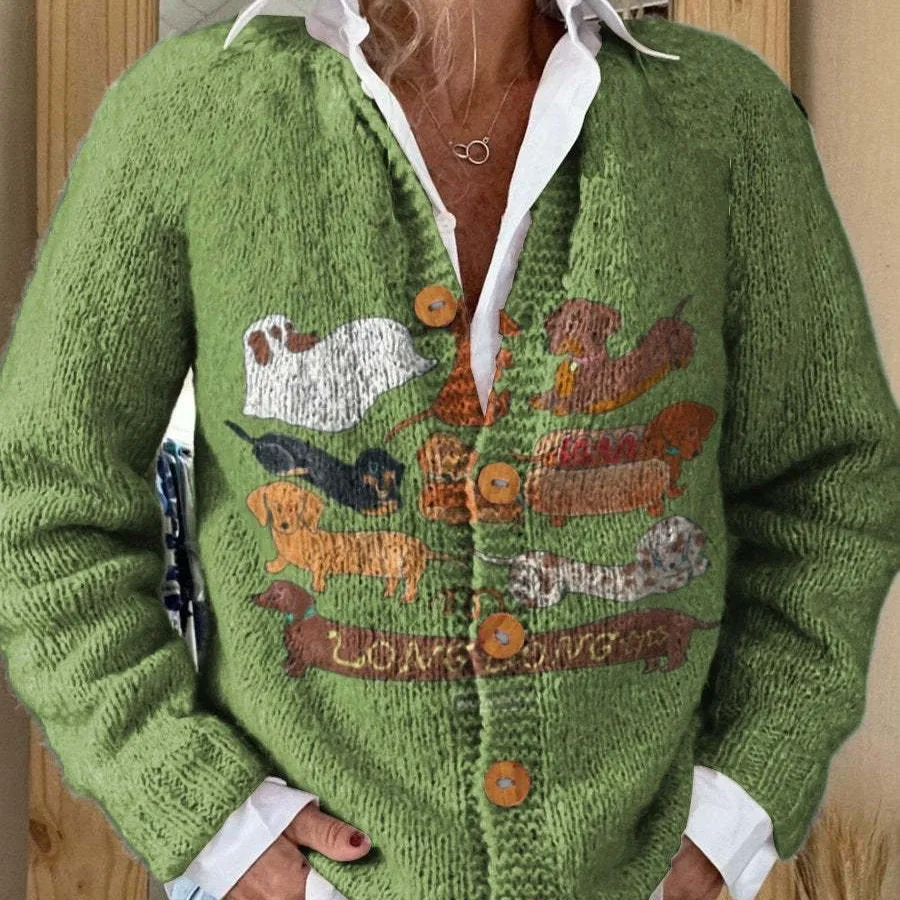 Women's Fashion 3D Color Matching Pattern Printing Cardigan Knitted Coat - 4 Models E044