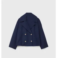 Ins Double-breasted Lapel Blazer Jacket Fashion Loose Woolen Short Coat Elegant Commuting Women's Clothing - Navy Blue - View 1