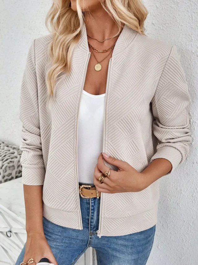 Solid Color Zipper Jacket Coat For Women Apricot - Shop at LoveMi