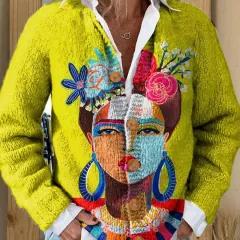Women's Fashion 3D Colour Matching Pattern Printing Cardigan Knitted Coat - 5 Models E044-Xs - View 1