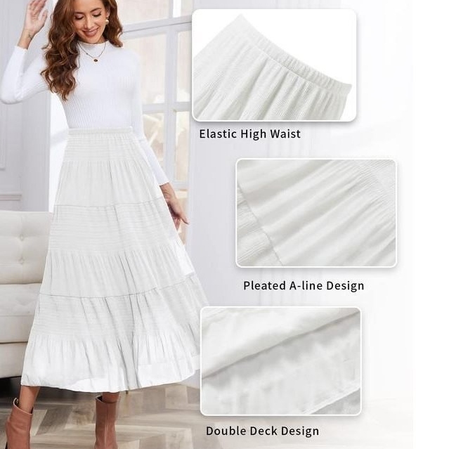 Women's Chiffon Elastic High Waist Pleated A Line Flared