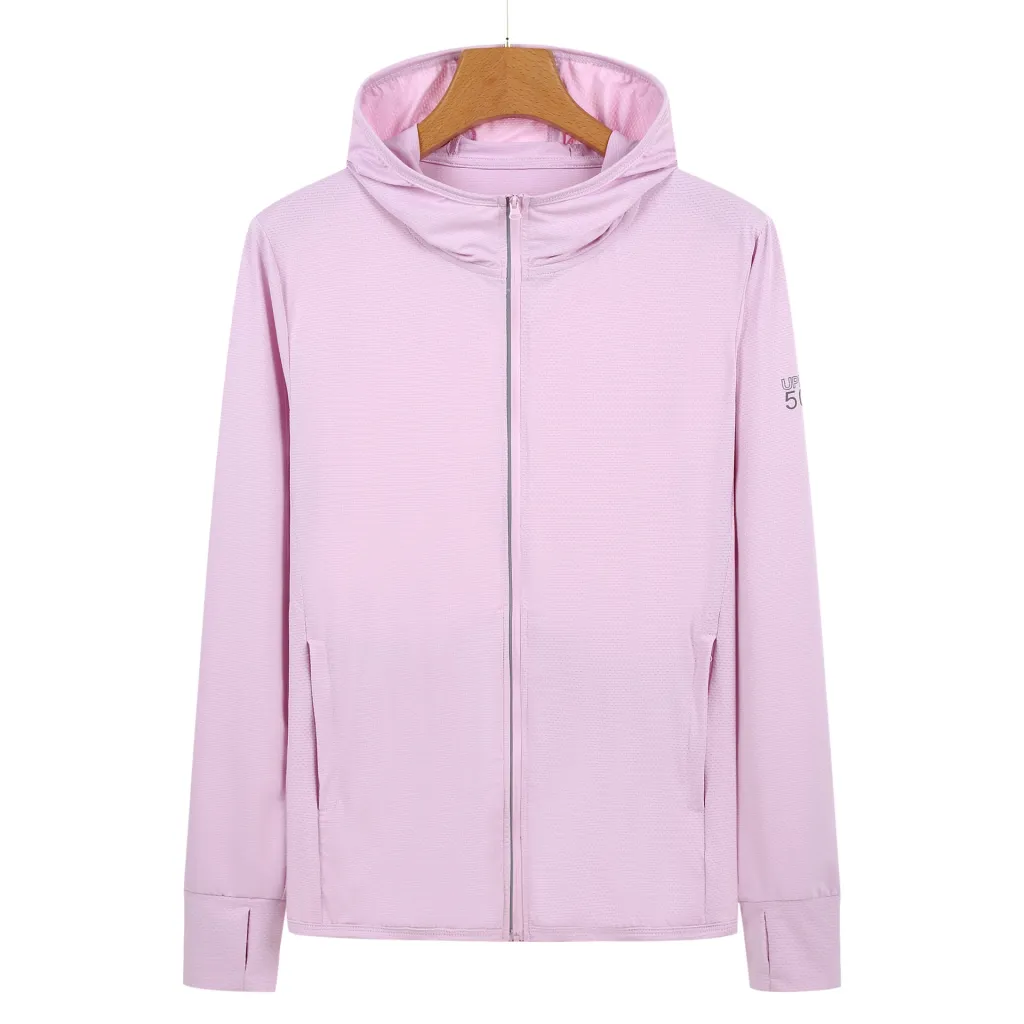 Women's Long-sleeved Summer Breathable Lightweight Coat Ice Silk Outdoor Clothing - Light Pink
