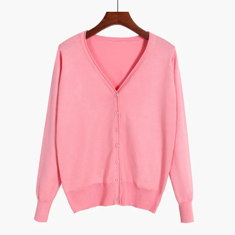 Women's Cloth Buckle Mercerized Cotton Coat Oversized Loose Sweater Outside - Pink