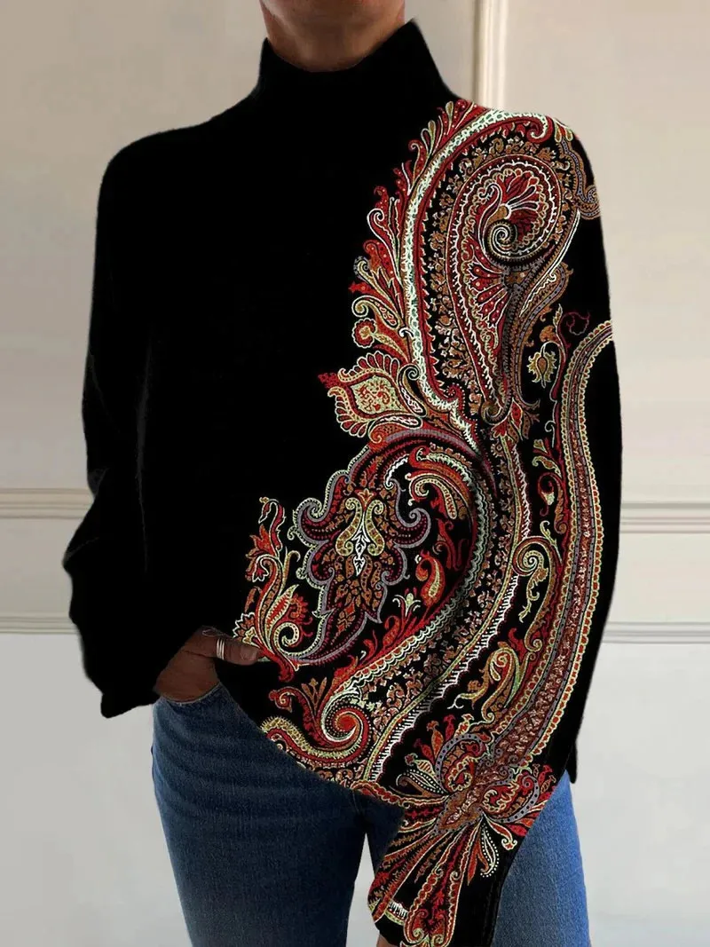 Women's Christmas Printed Turtleneck Sweater - 9 E127-2Xl