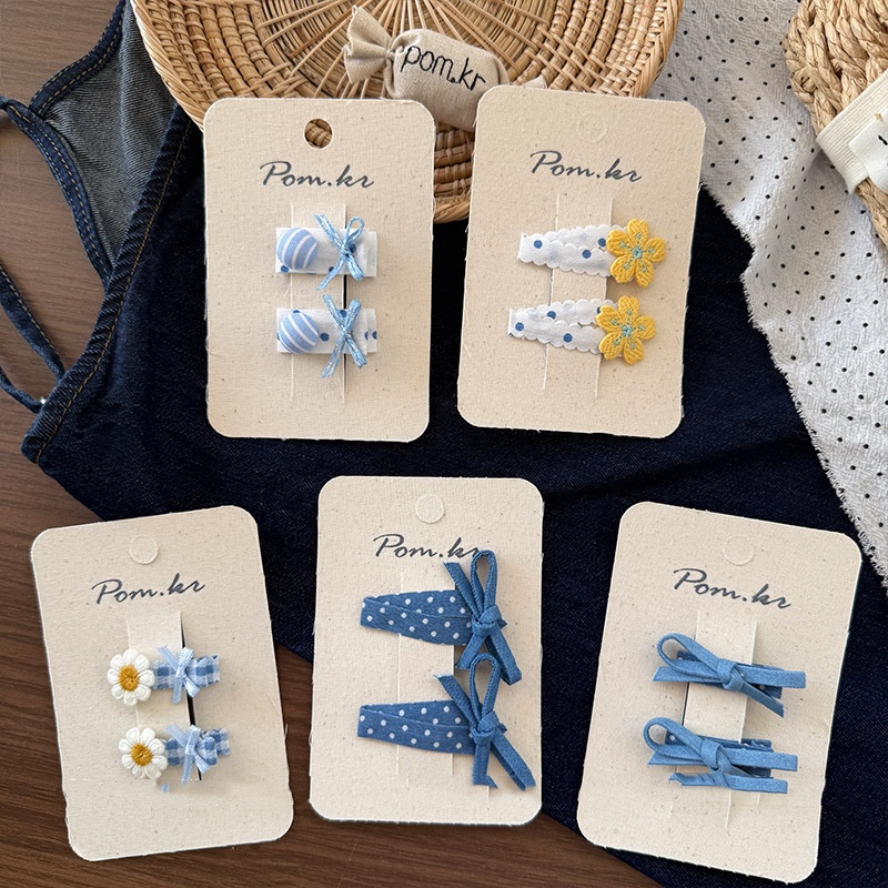 New Children's Denim Handmade Flower Polka Dot Bow Barrettes