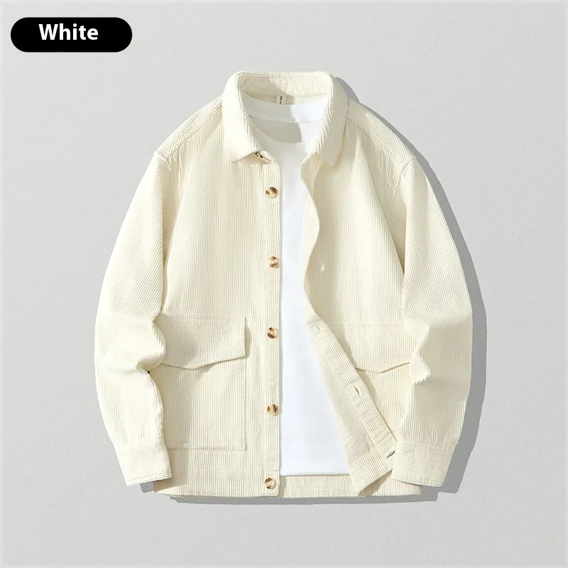 Men's Corduroy Shirt Coat Loose Cotton Casual Shirt - White