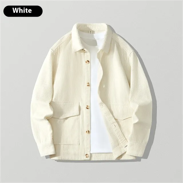 Men's Corduroy Shirt Coat Loose Cotton Casual Shirt White - Shop at LoveMi
