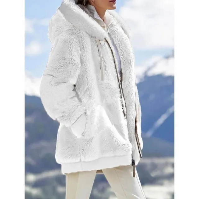 Women's Loose Plush Multicolor Hooded Jacket White - Shop at LoveMi