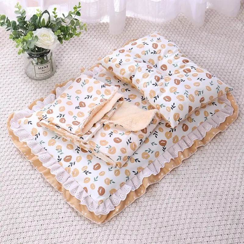 Cat Pet Three-piece Cotton Cat Mattress Quilt Dog Bed Cathouse Kennel