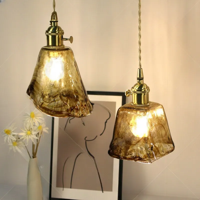 Retro Brass Amber Glass Lamp