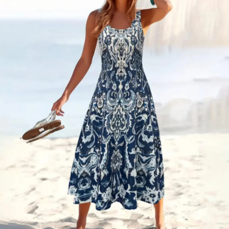 Groovy Blue Sleeveless Maxi Dress