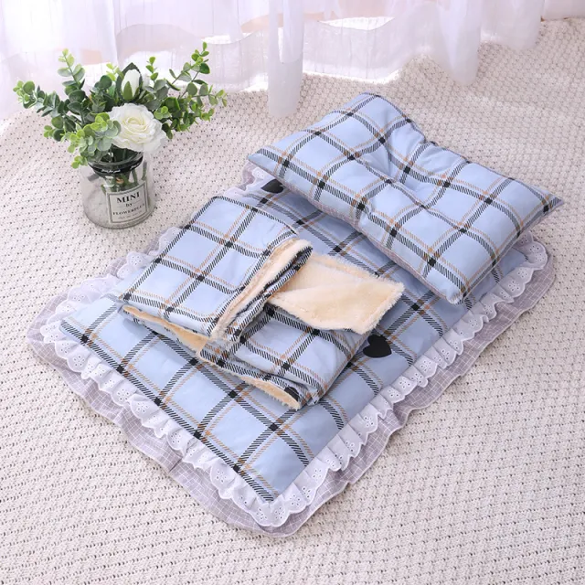 Cat Pet Three piece Cotton Cat Mattress Quilt Dog Bed Cathouse Kennel Blue Plaid - Shop at LoveMi