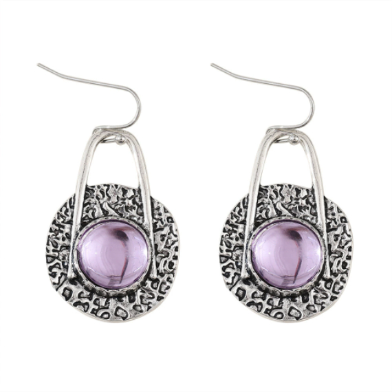 RETRO Geometric Disc Purple Earrings