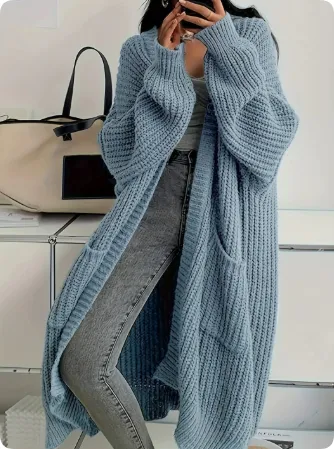 Women's Fashionable All matching Overknee Sweater Coat Light Blue - Shop at LoveMi