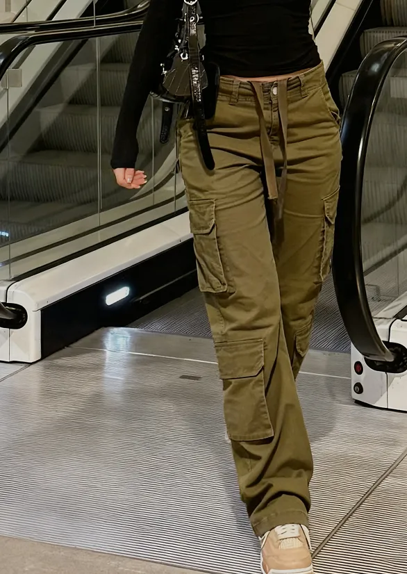 American Style Washed Design Fashion High Street Japanese Style All matching Loose Long Pants Army Green - Shop at LoveMi