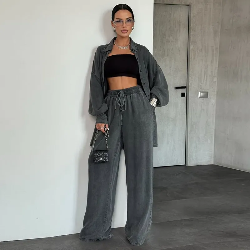 Women's Loose Casual And Comfortable Denim Fashion Suit - Gray