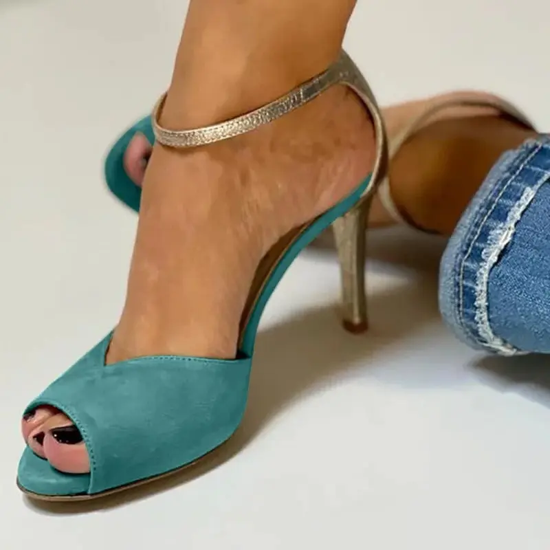 Color Matching Fashion Ankle-strap Buckle Sexy High Heel Women's Shoes