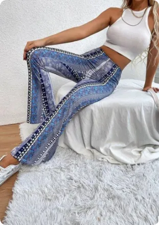 High Elastic Tight Pants Slim Sexy Print Trousers Womens Clothing Sky Blue - Shop at LoveMi