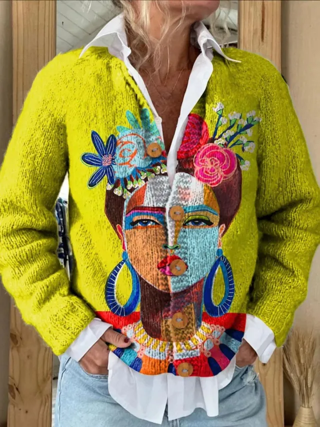 New Women's Autumn And Winter Style Loose 3D Printed Knitted Cardigan Sweater 15 Style S - Shop at LoveMi