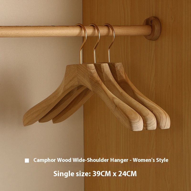 Wooden Hanger Household Women's Wood Color Wide Shoulders Without Marks Camphor Wood Women'S - Shop at LoveMi