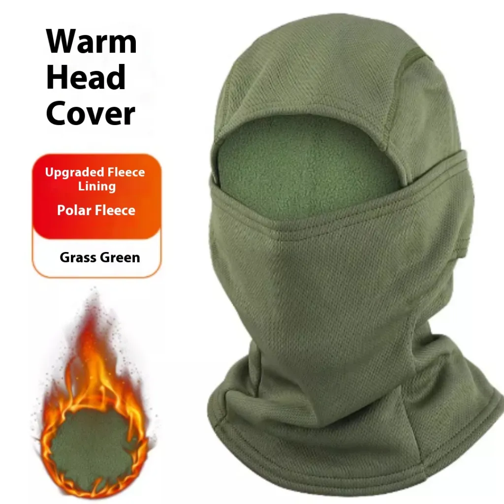 Full Face Mask Camouflage Hood Plus Fleece For Warmth - Grass Green