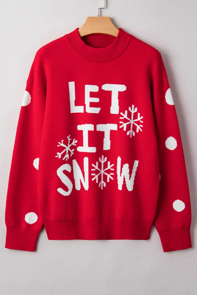 Women's Casual Loose Round Neck Christmas Red Sweater Red - Shop at LoveMi