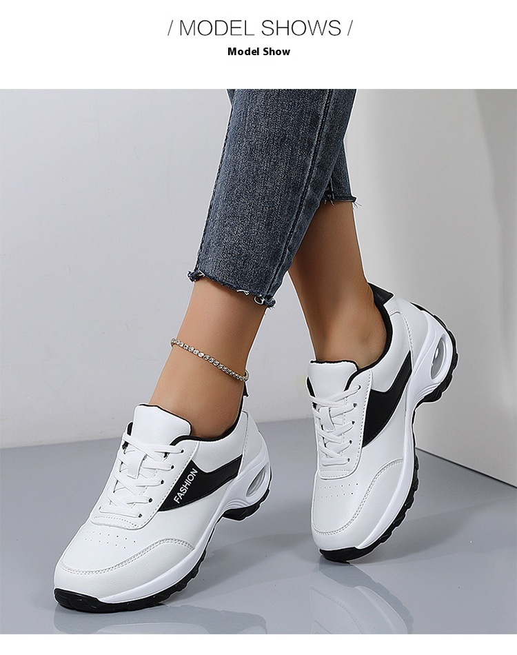 Elevate Your Run with White Women's Thick Bottom Running Shoes Featuring Synthetic Leather