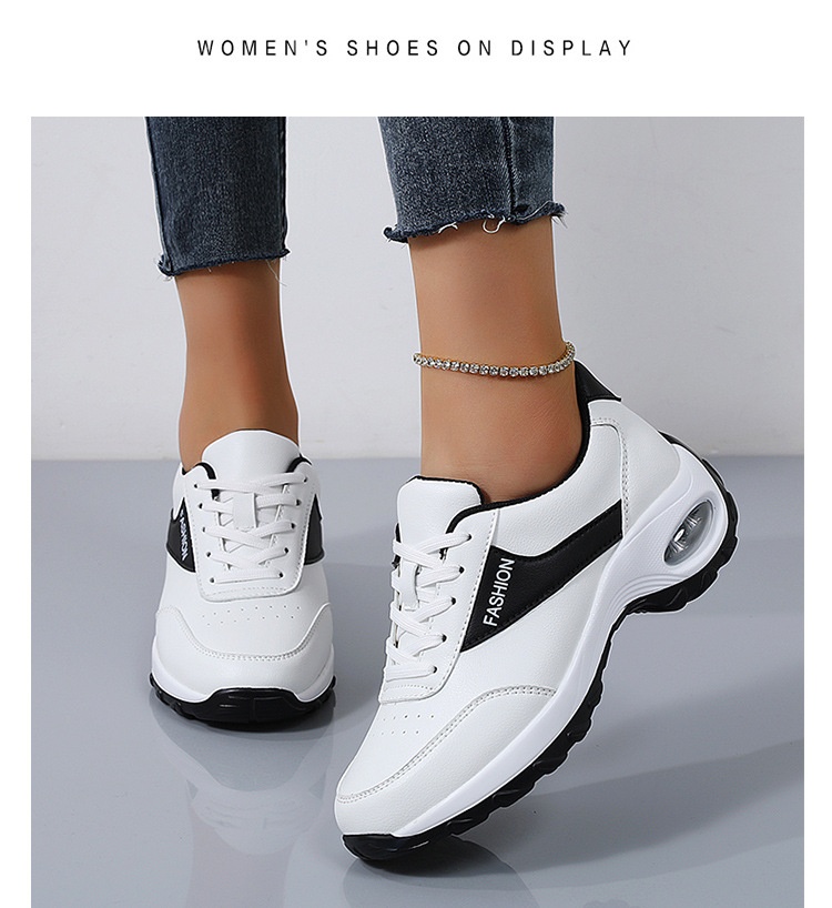 Elevate Your Run with White Women's Thick Bottom Running Shoes Featuring Synthetic Leather