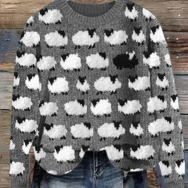 Sunken Stripe Thick Needle Round Neck Sweater Cz2792 - Shop at LoveMi