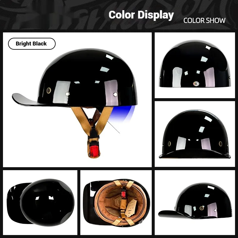 Summer Baseball Helmet Retro Harley Men And Women - Bright Black Second Generation