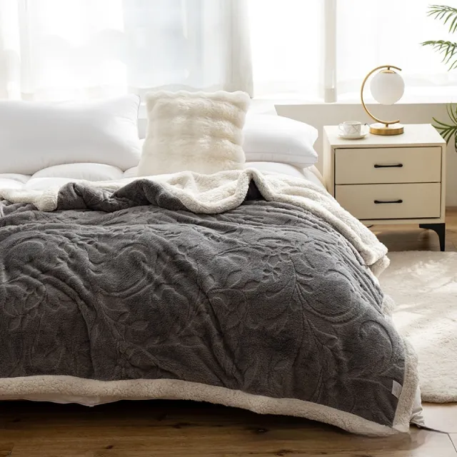 Double Thick Jacquard Berber Fleece Blanket Comfortable Cotton Thickened Warm Dark Gray - Shop at LoveMi