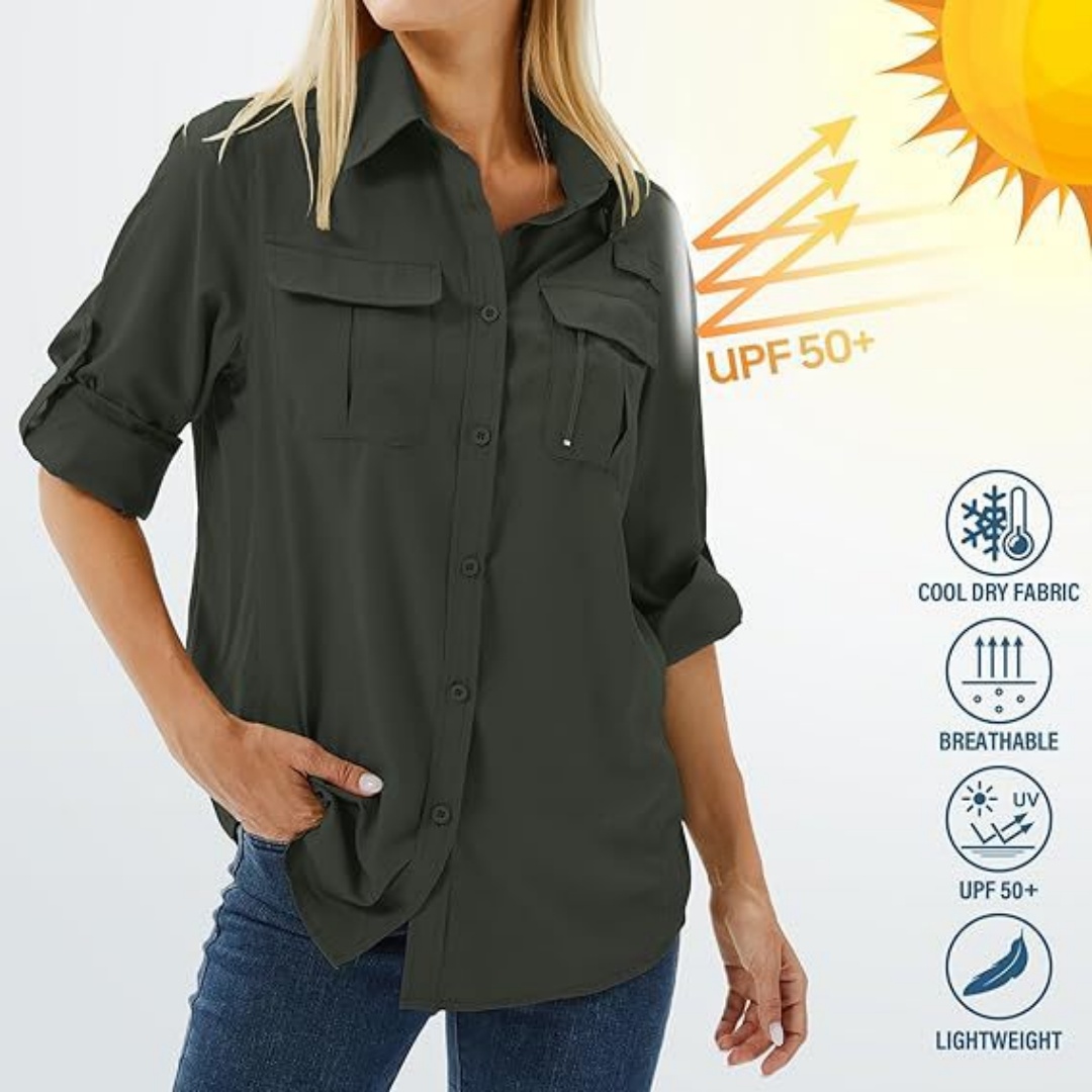 Casual Quick-drying Stretch Zipper And Lapel Pocket Women's Shirt