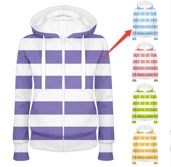 Loose Hooded Stripes Long sleeve Zipper Sweatshirt Cardigan Blue - Shop at LoveMi