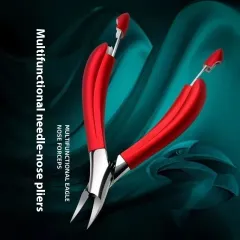 Ingrown Nail Bent Nose Plier Pedicure Nail Cuticle Nipper Stainless Steel - Red - View 1