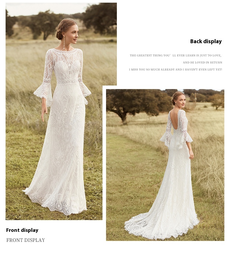 فستان زفاف نسائي خفيف من الدانتيل البوهيمي بتصميم عتيق