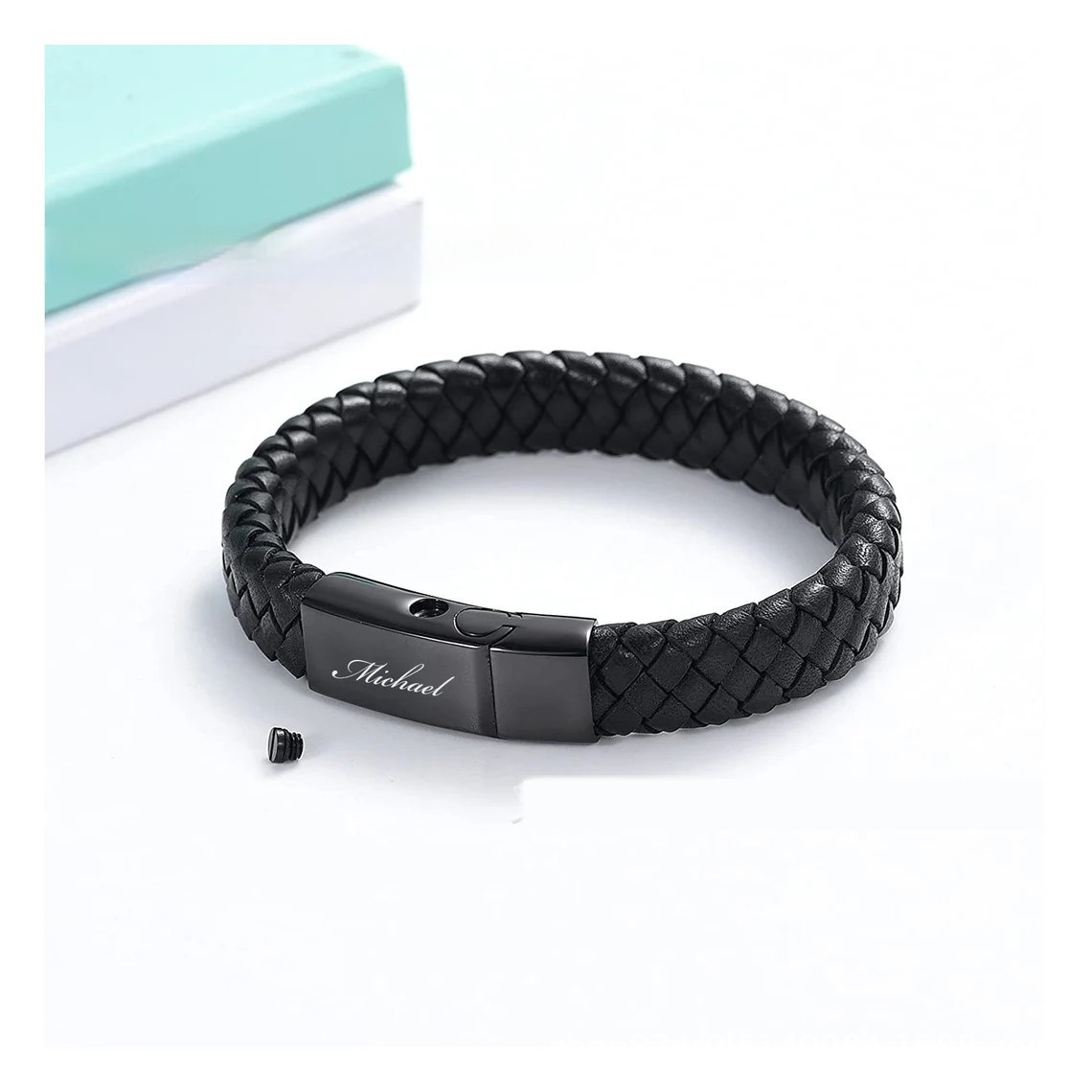 Leather Stainless Steel Cinerary Casket Bracelet