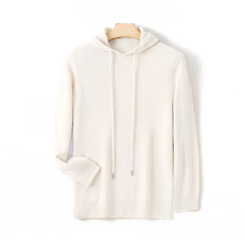 Men's Hooded Solid Color Skin-friendly Knitted Warm Hoodie Bottoming Shirt - White