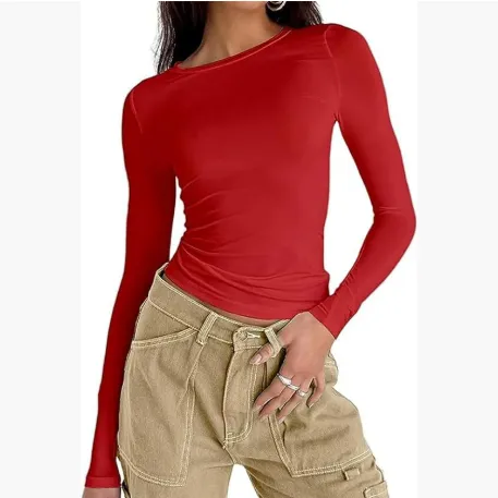 Women's Round Neck Long Sleeve T shirt Top Red - Shop at LoveMi
