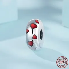 Red Heart-shaped Oil Dripping Heart-shaped S925 Sterling Silver Spacer Beads - Scc3152 - View 1
