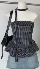 Plaid Camisole Women's Tube Top Black - Shop at LoveMi